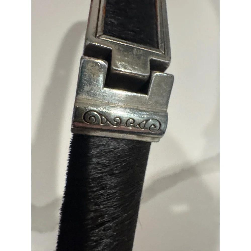 Brighton Womens Black Calf Hair Skinny Belt‎ Silver Scroll Buckle Size S 28